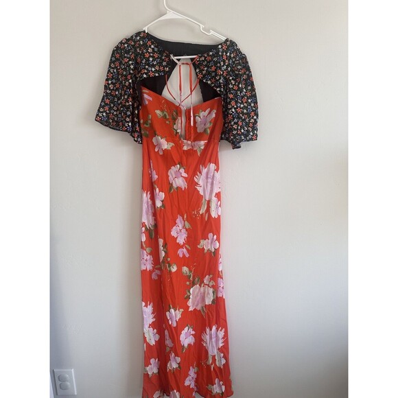 ASOS DESIGN cut out floral print maxi tea dress in red Size 6 - Picture 2 of 5